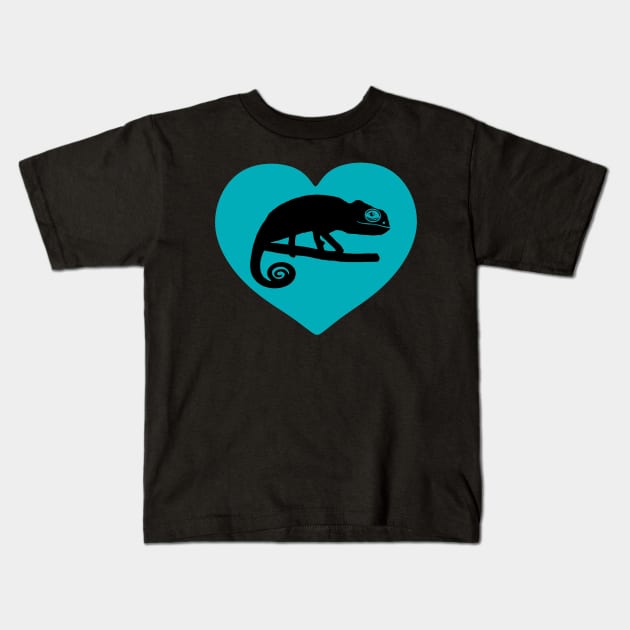 Blue Cute Chameleon Heart for Chameleon Lovers Kids T-Shirt by Mochi Merch